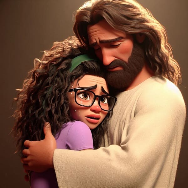Poderosa Oración por los Enfermos 1 abrazo de Jesús a una joven que hace una oración por los enfermos